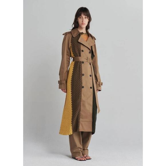 Monse Crochet Combo Trench Coat in Dark Khaki M - Picture 1 of 6